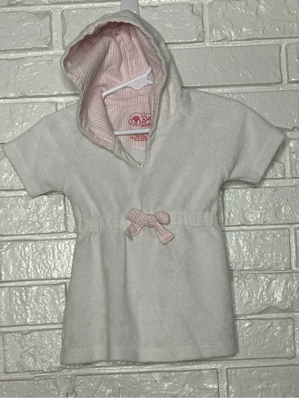 Ruffle Butts White Baby Hoodie with Pink Stripe Lining